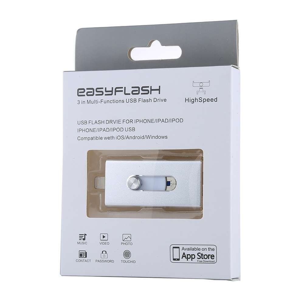 RQW-02 3 in 1 USB 2.0 & 8 Pin & Micro USB 32GB Flash Drive(Silver)