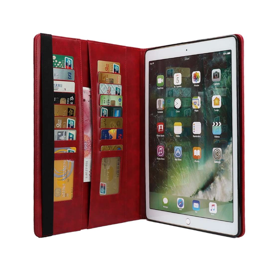 Horizontal Flip Leather Case for iPad Pro 12.9 (2017) & Pro 12.9 (2015), with Double Car ... (Red)