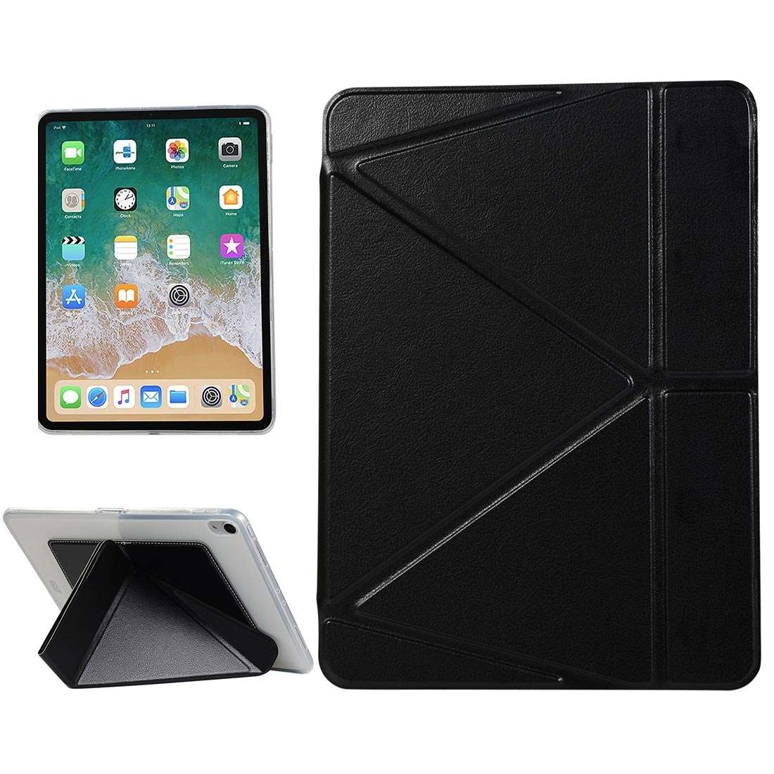 PU Leather Case for iPad Pro 11 inch (2018), with Multi-folding Holder & Sleep / Wake ... (Black)