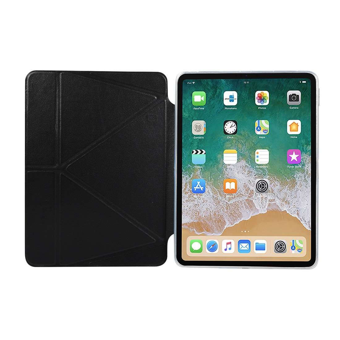 PU Leather Case for iPad Pro 11 inch (2018), with Multi-folding Holder & Sleep / Wake ... (Black)