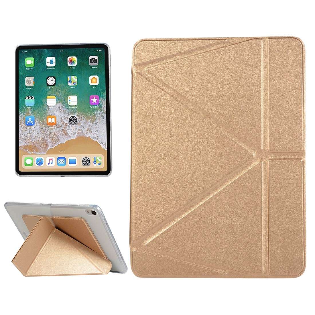 PU Leather Case for iPad Pro 11 inch (2018), with Multi-folding Holder & Slee ... (Champagne Gold)