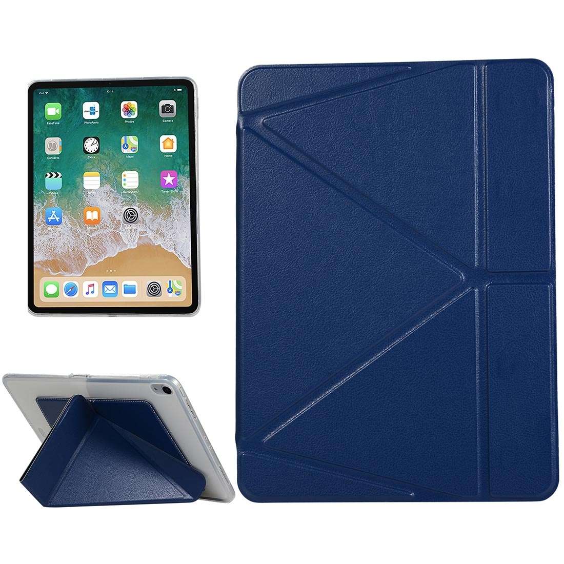 PU Leather Case for iPad Pro 11 inch (2018), with Multi-folding Holder & Sleep / W ... (Dark Blue)