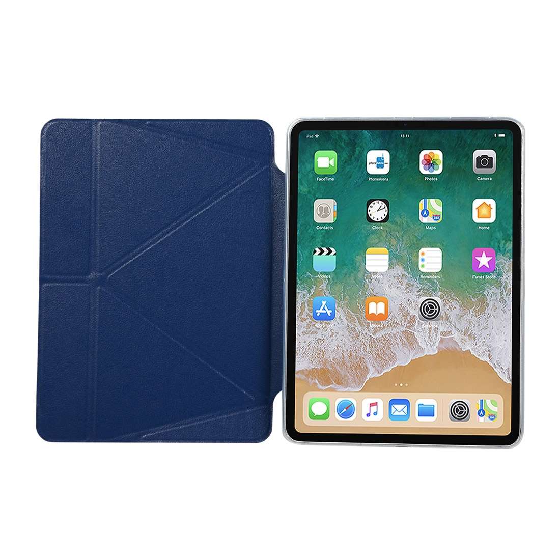 PU Leather Case for iPad Pro 11 inch (2018), with Multi-folding Holder & Sleep / W ... (Dark Blue)
