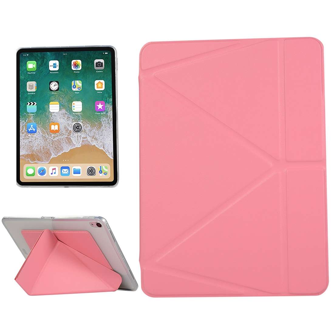 PU Leather Case for iPad Pro 11 inch (2018), with Multi-folding Holder & Sleep / Wake-u ... (Pink)