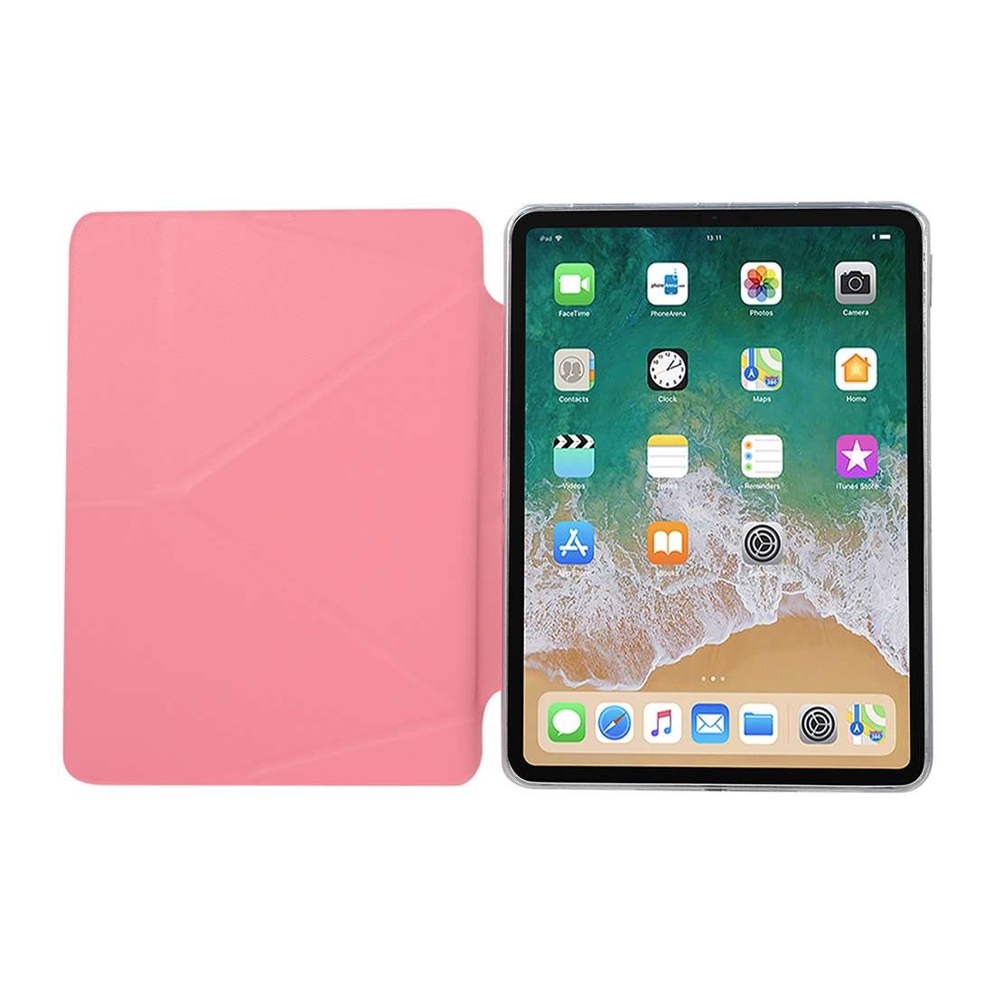 PU Leather Case for iPad Pro 11 inch (2018), with Multi-folding Holder & Sleep / Wake-u ... (Pink)