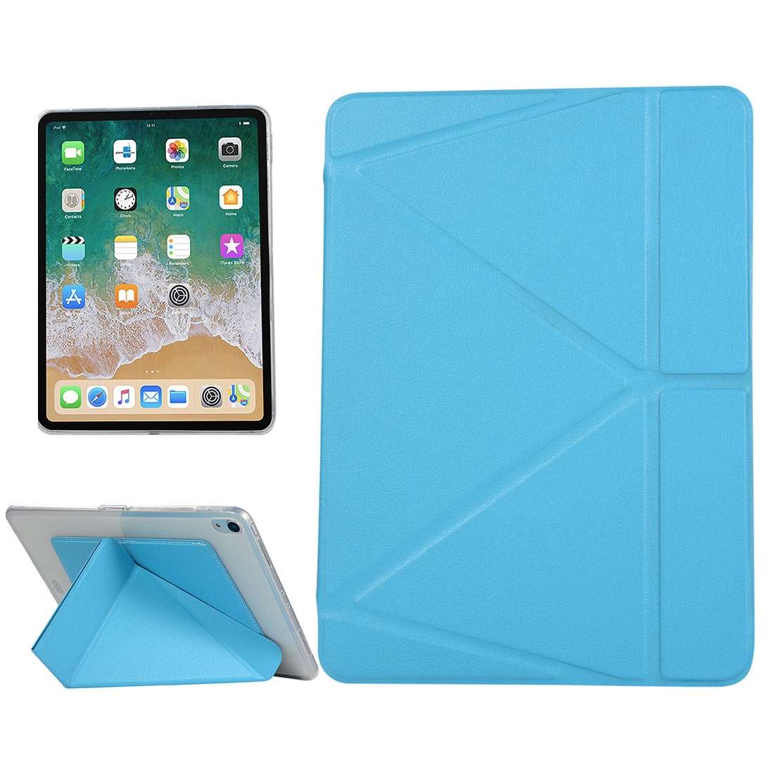 PU Leather Case for iPad Pro 11 inch (2018), with Multi-folding Holder & Sleep / W ... (Lake Blue)