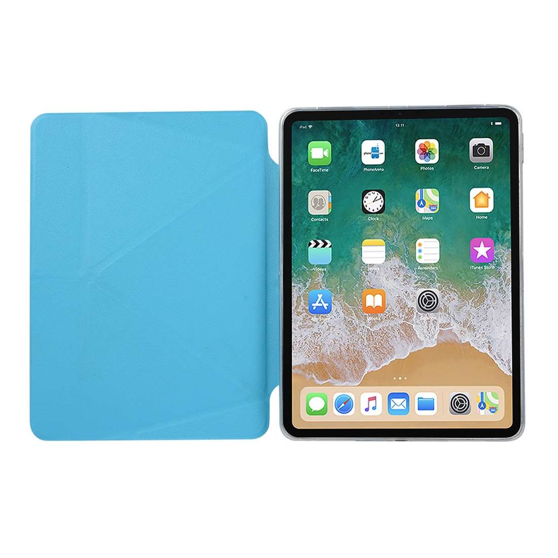 PU Leather Case for iPad Pro 11 inch (2018), with Multi-folding Holder & Sleep / W ... (Lake Blue)