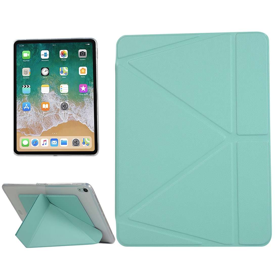 PU Leather Case for iPad Pro 11 inch (2018), with Multi-folding Holder & Sleep ... (Mint Green)