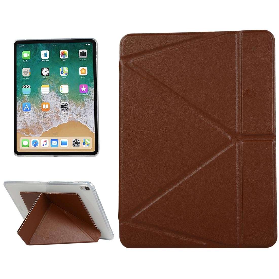 PU Leather Case for iPad Pro 11 inch (2018), with Multi-folding Holder & Sleep / Wake ... (Brown)