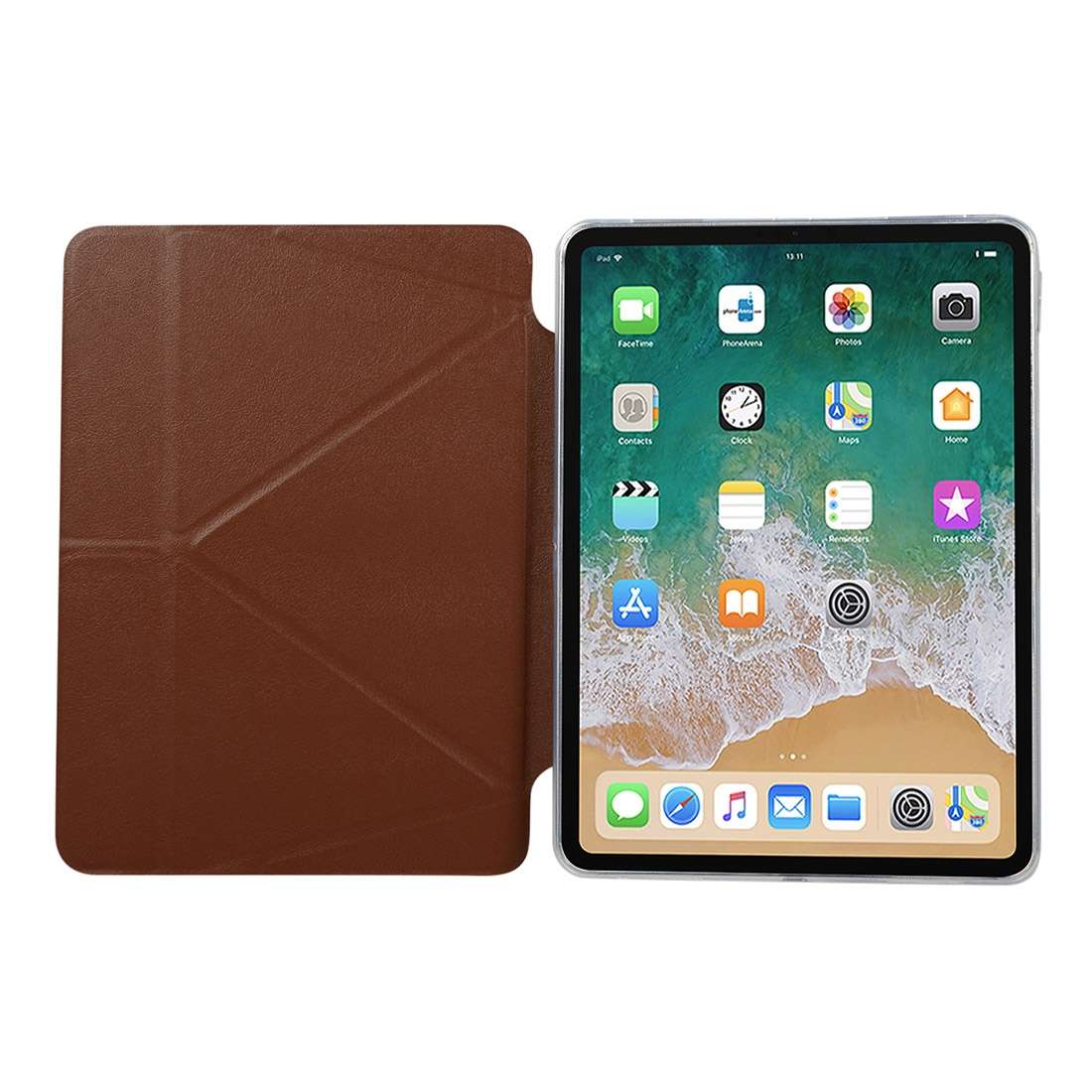 PU Leather Case for iPad Pro 11 inch (2018), with Multi-folding Holder & Sleep / Wake ... (Brown)