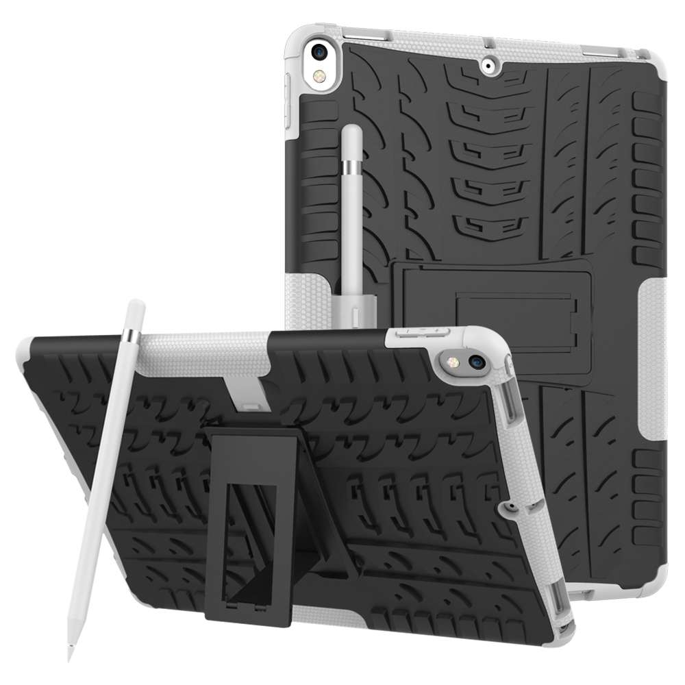 Tire Texture TPU+PC Shockproof Case for iPad Air 2019 / Pro 10.5 inch, with Holder & P ... (White)