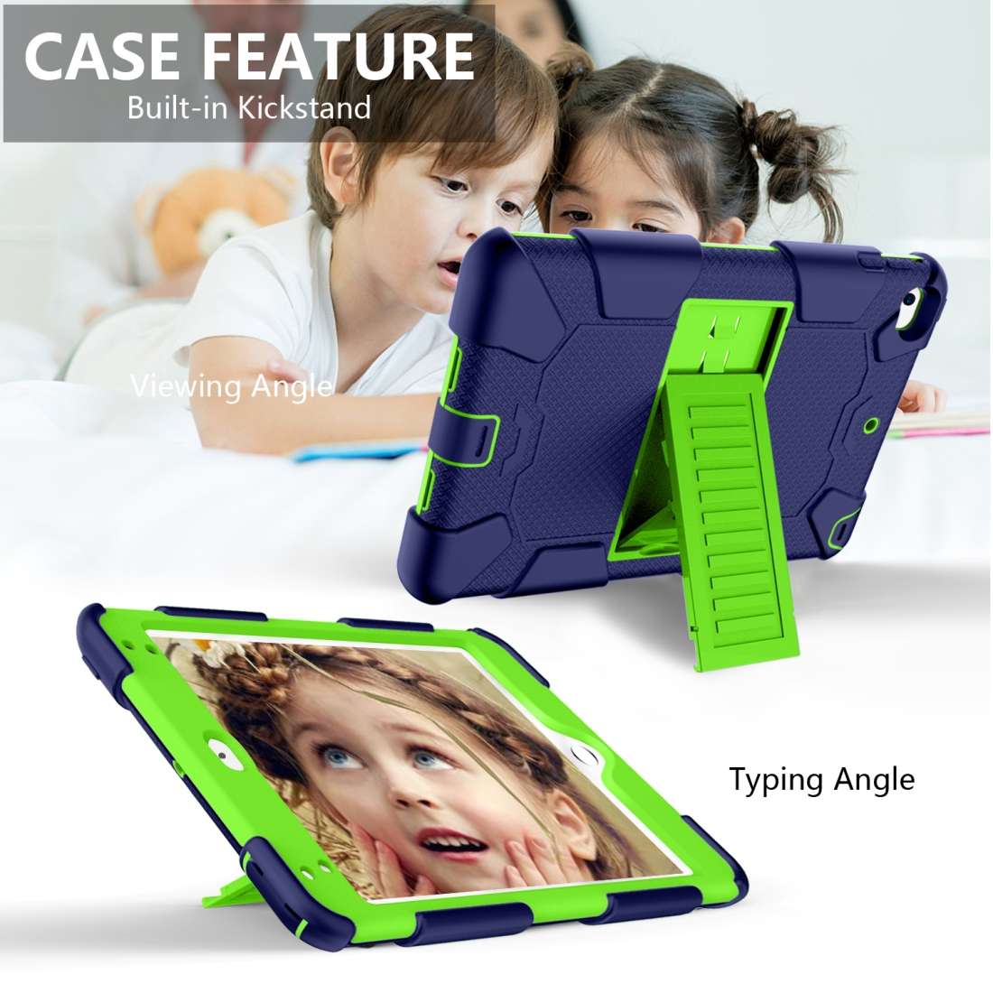 Shockproof Two-color Silicone Protection Shell for iPad Mini 2019 & 4 ... (Navy Blue+Yellow-green)