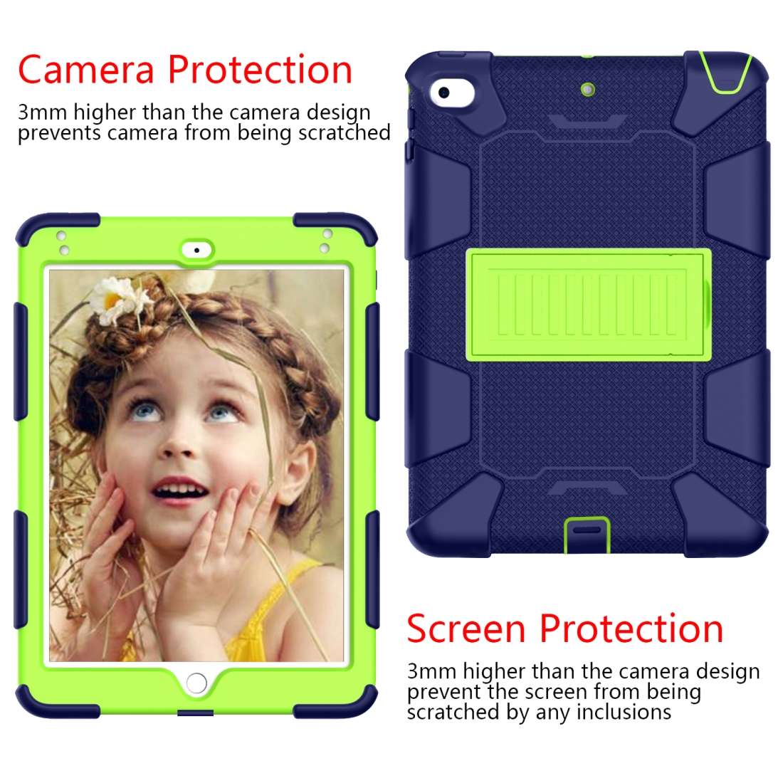 Shockproof Two-color Silicone Protection Shell for iPad Mini 2019 & 4 ... (Navy Blue+Yellow-green)