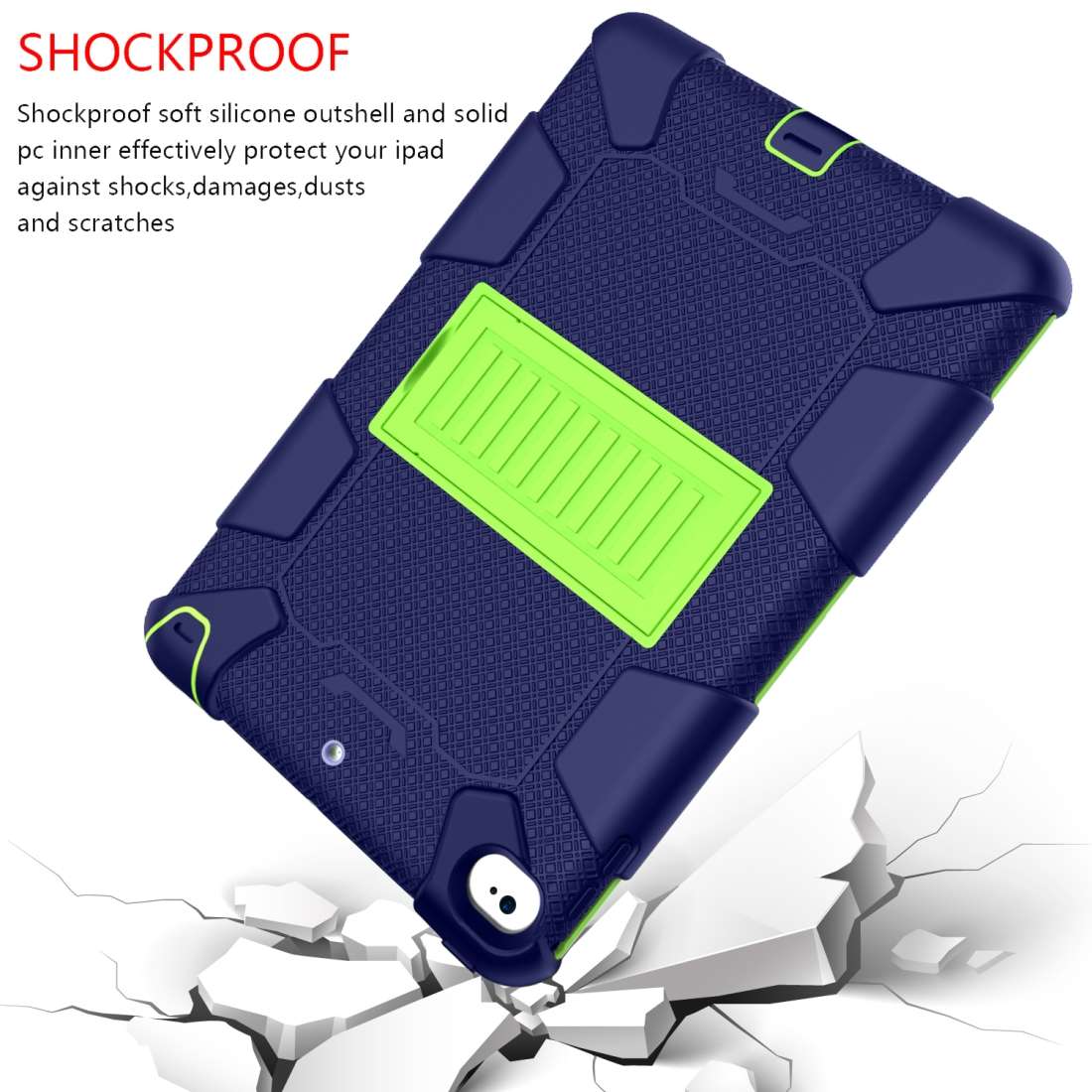 Shockproof Two-color Silicone Protection Shell for iPad Mini 2019 & 4 ... (Navy Blue+Yellow-green)