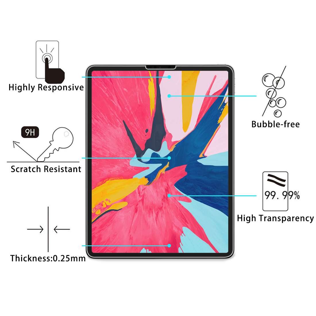 25 PCS 0.26mm 9H Surface Hardness Straight Edge Explosion-proof Tempered Glass Film for iPad Pro 1