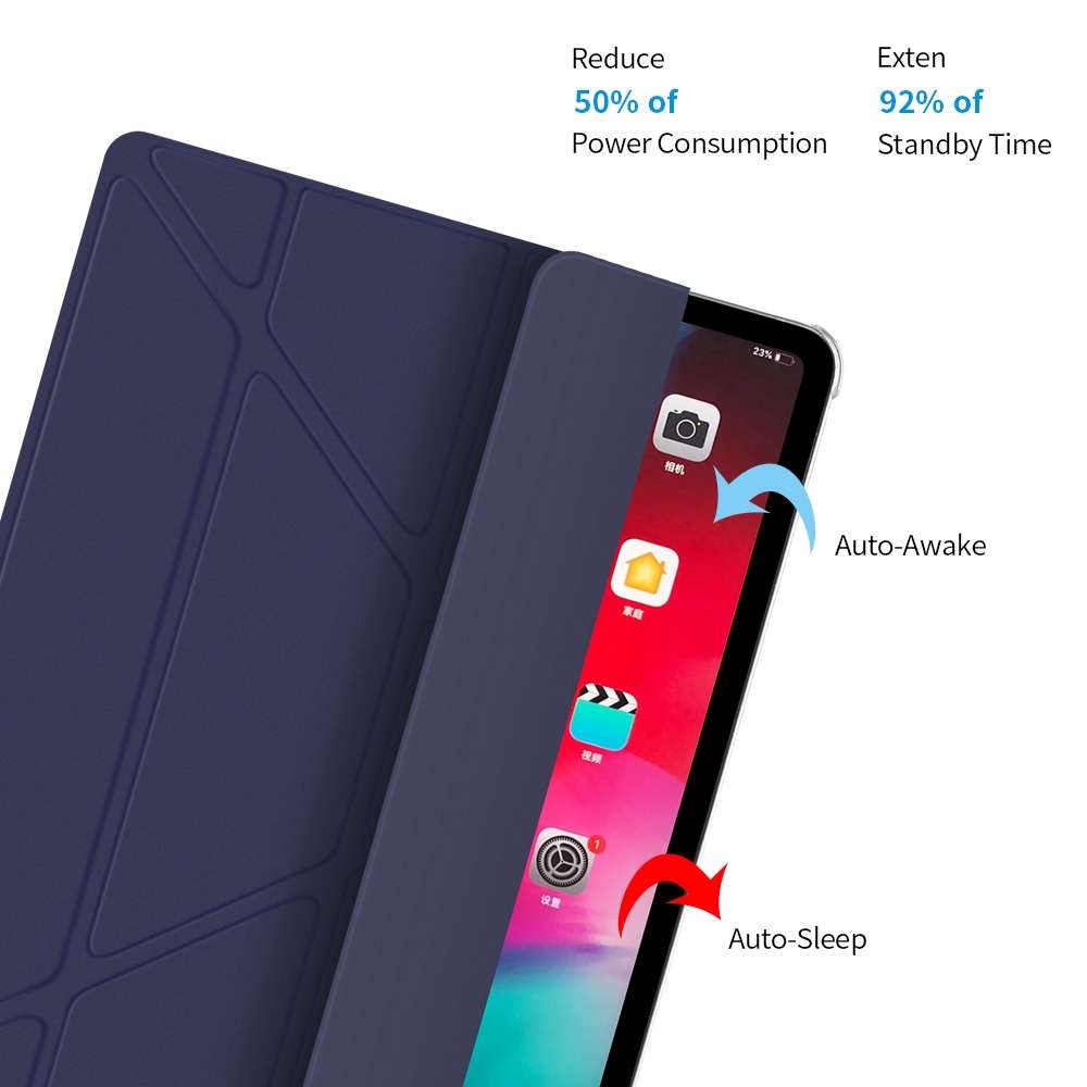 Multi-folding Shockproof PC + PU Leather Protective Case for iPad Pro 12.9 2018 ... (Dark Blue)