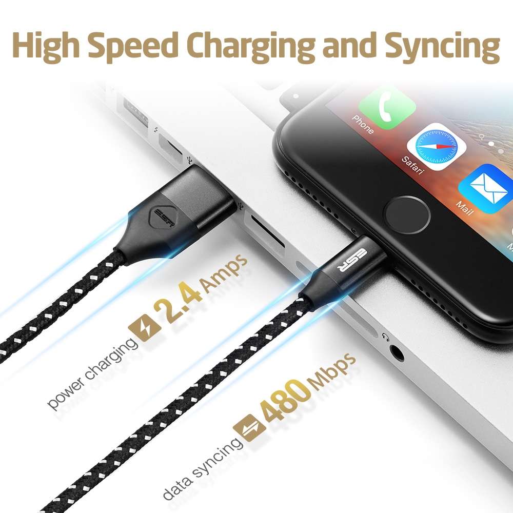 ESR 2m 2.4A MFI Certificated USB to 8 Pin Nylon Braided Fast Charging Cable