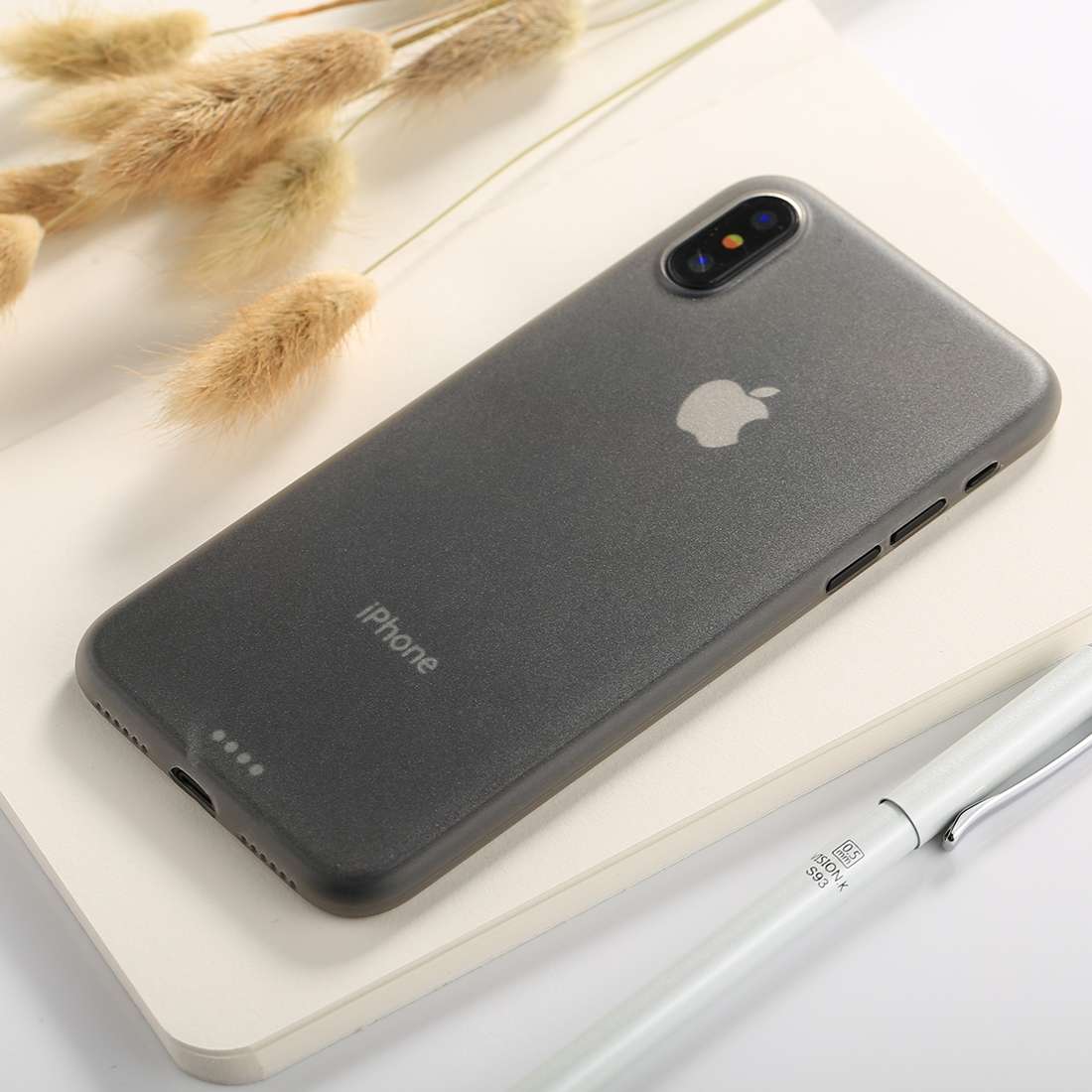 For iPhone X / XS Ultra-thin Frosted PP Protective Back Cover Case (Grey)