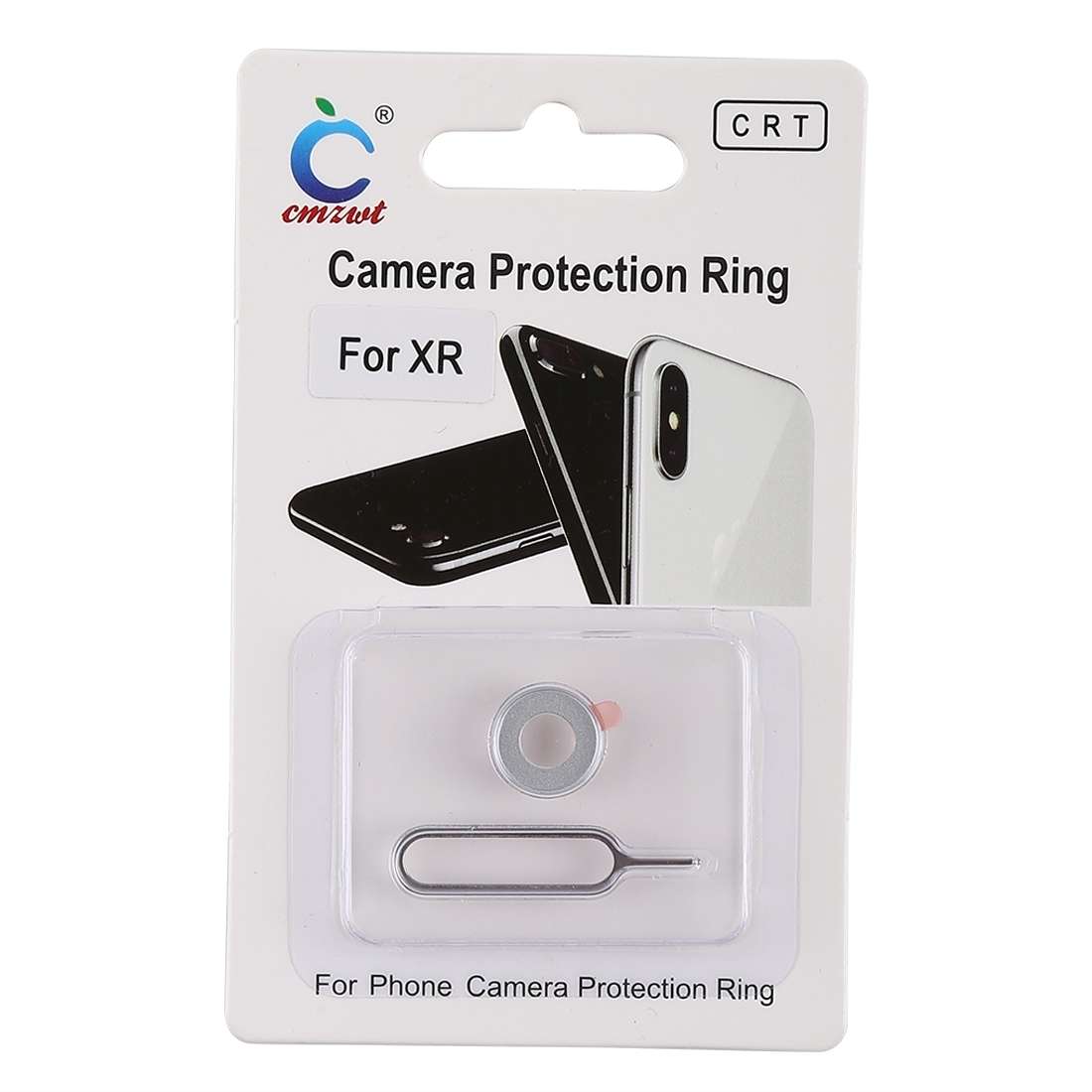 Rear Camera Lens Protection Ring Cover with Eject Pin for iPhone XR(Silver)