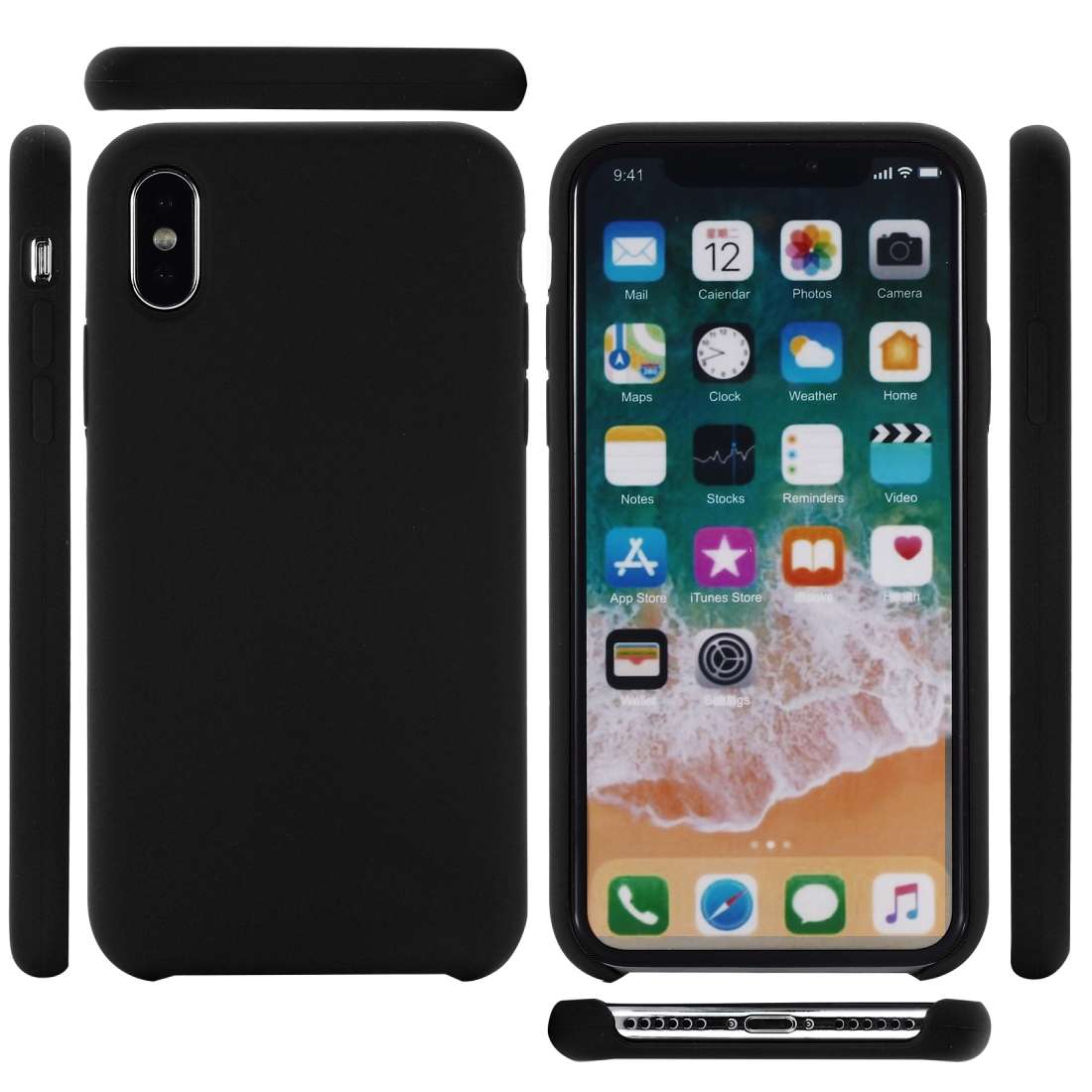 For iPhone XR Four Corners Full Coverage Liquid Silicone Case(Black)