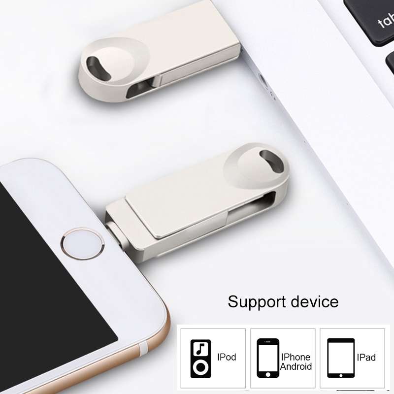 S29 3 in 1 128GB Micro USB + USB + 8 Pin Interface Metal Twister Flash Disk(Silver)