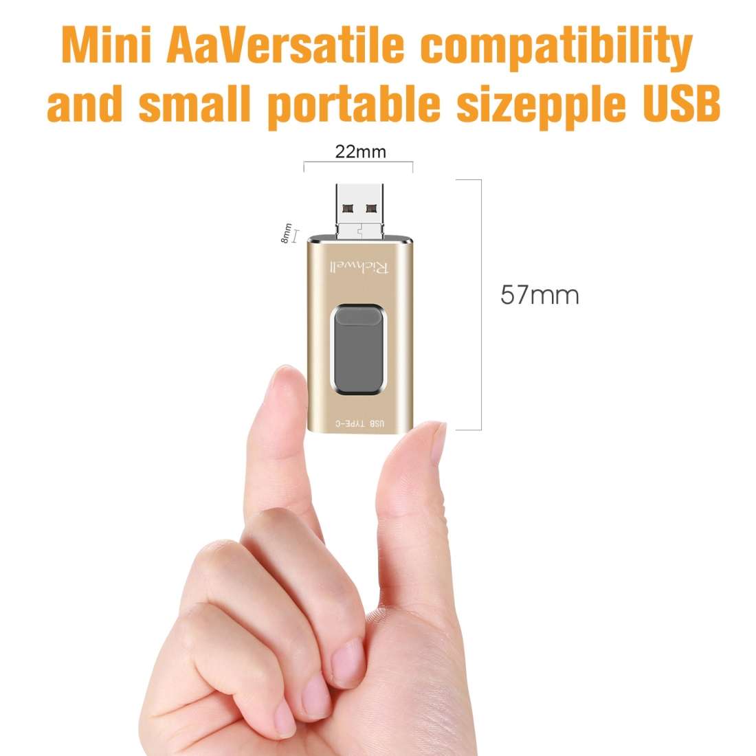 Richwell 3 in 1 64G Type-C + 8 Pin + USB 3.0 Metal Push-pull Flash Disk with OTG Function(Black)