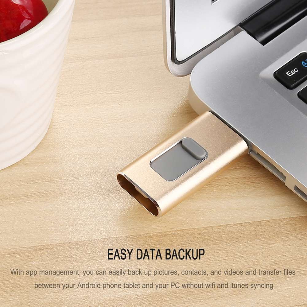 Richwell 3 in 1 64G Type-C + 8 Pin + USB 3.0 Metal Push-pull Flash Disk with OTG Function(Black)