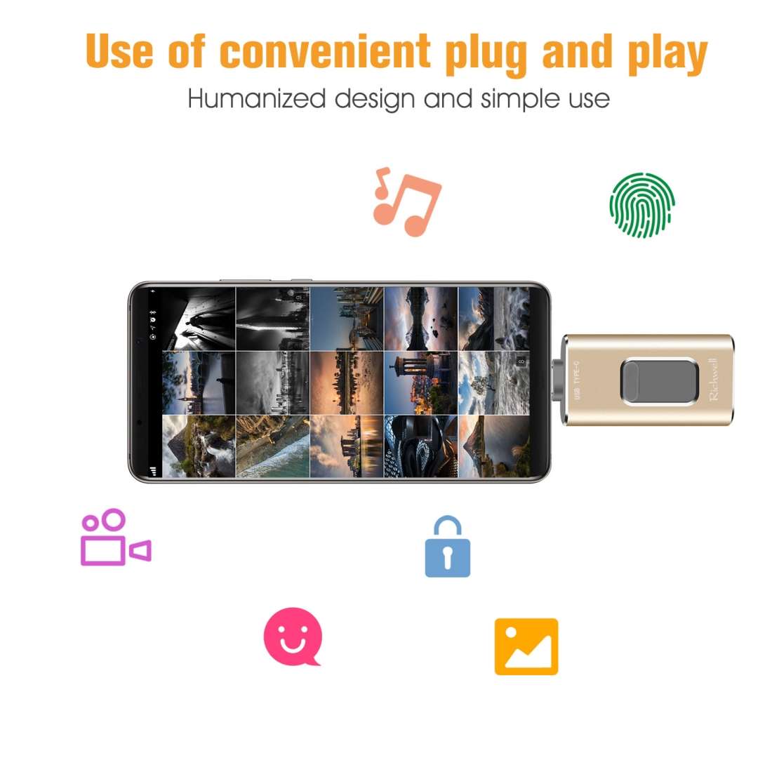 Richwell 3 in 1 64G Type-C + 8 Pin + USB 3.0 Metal Push-pull Flash Disk with OTG Function(Silver)