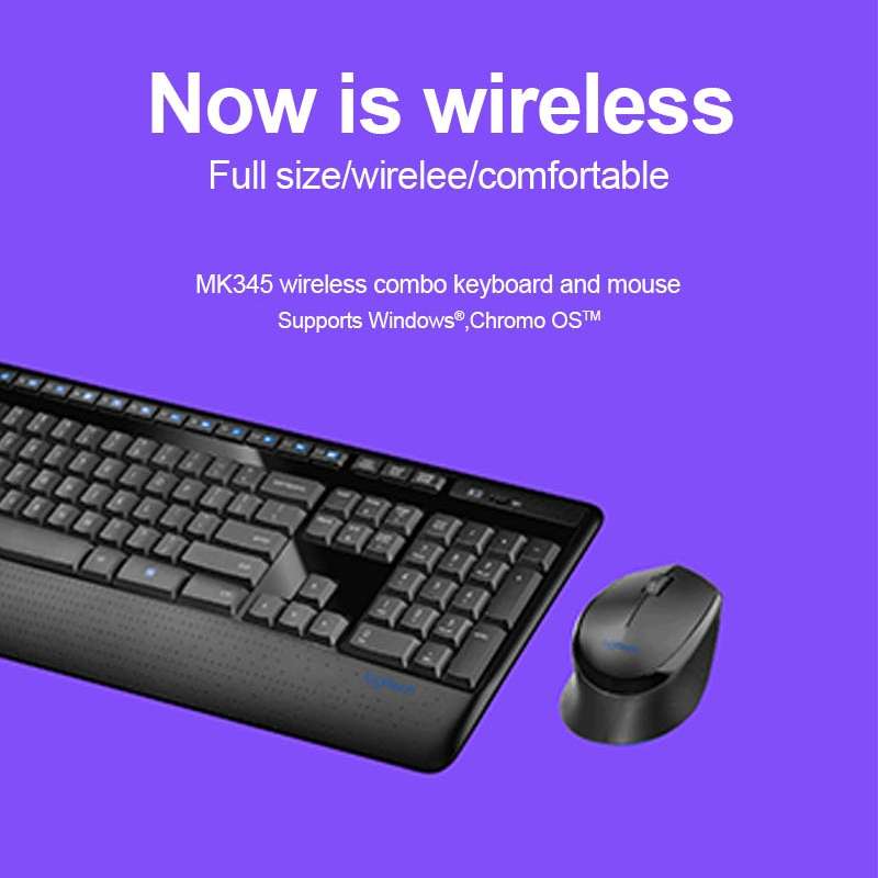 Logitech MK345 Wireless Full-size Keyboard + 2.4GHz 1000DPI Wireless Optical Mouse Set with Nano Rec