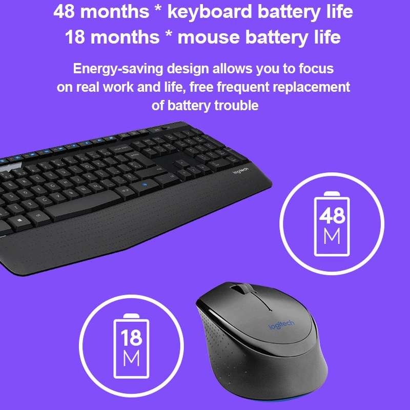 Logitech MK345 Wireless Full-size Keyboard + 2.4GHz 1000DPI Wireless Optical Mouse Set with Nano Rec