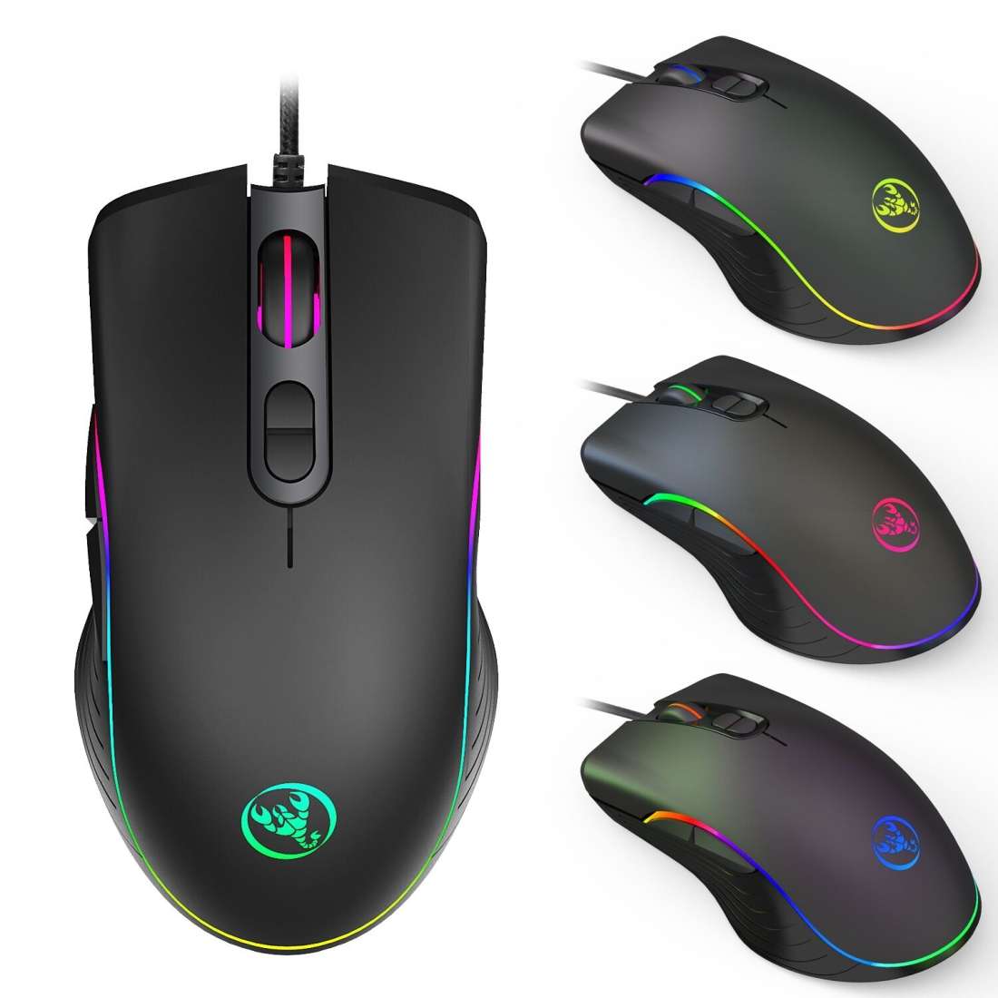 HXSJ A867 USB 6400DPI Four-speed Adjustable RGB Illuminate Wired E-sport Gaming Mouse, Length: 1.5