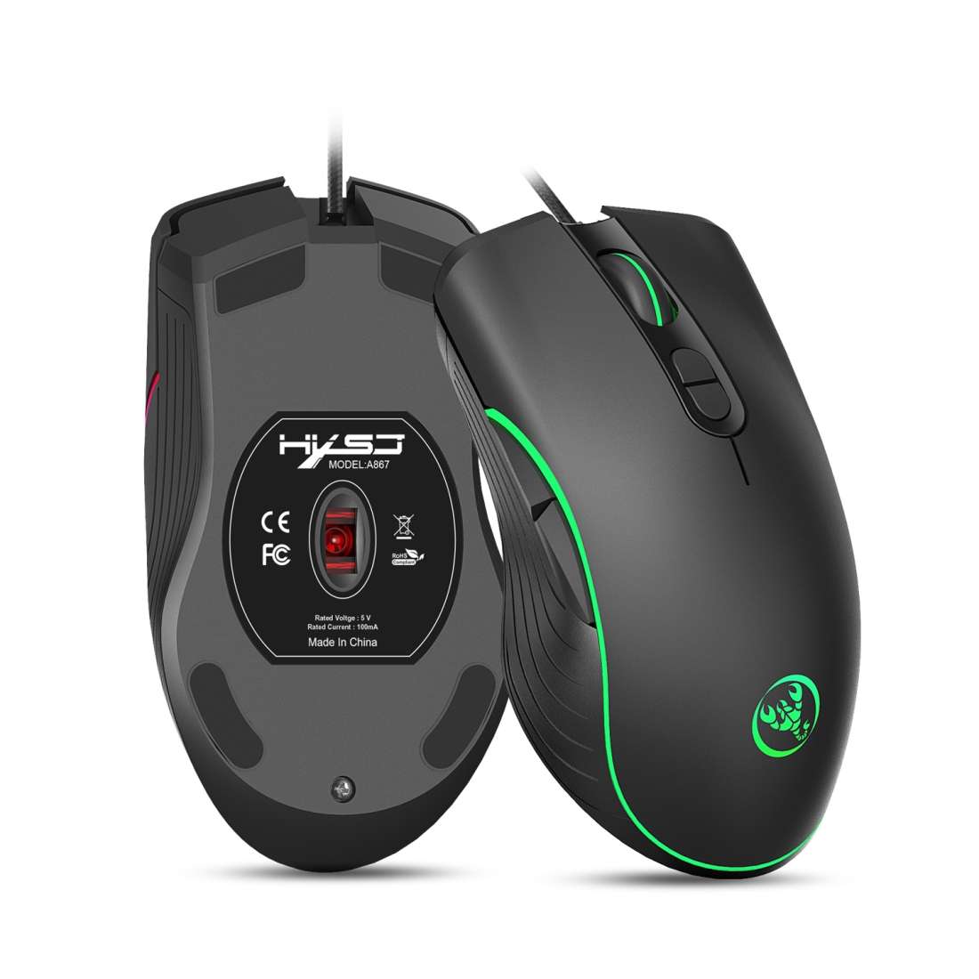 HXSJ A867 USB 6400DPI Four-speed Adjustable RGB Illuminate Wired E-sport Gaming Mouse, Length: 1.5