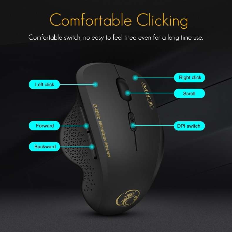 iMICE G6 Wireless Mouse 2.4G Office Mouse 6-button Gaming Mouse(Black)