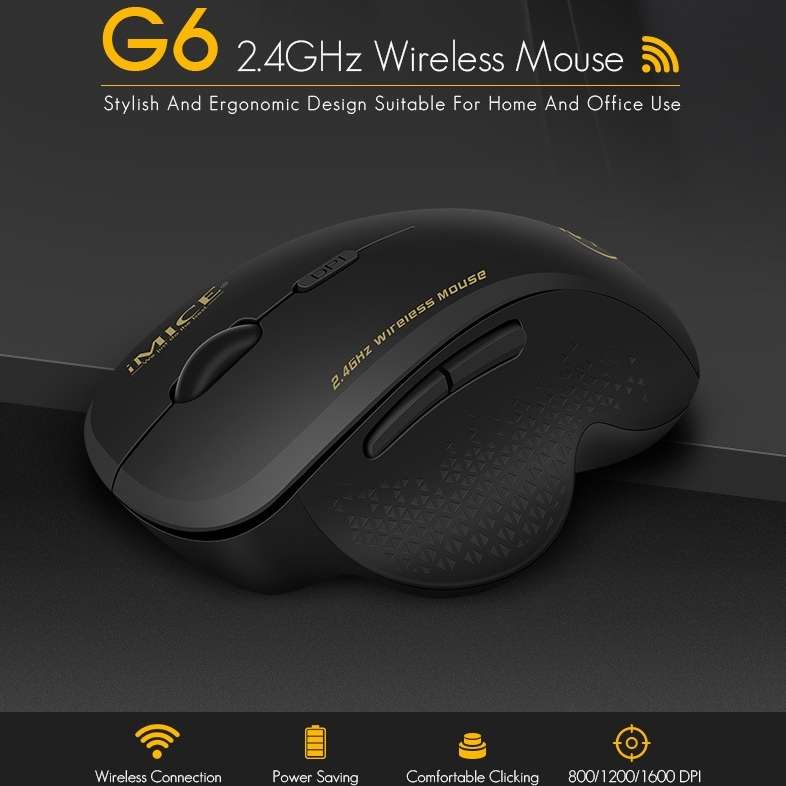 iMICE G6 Wireless Mouse 2.4G Office Mouse 6-button Gaming Mouse(Black)