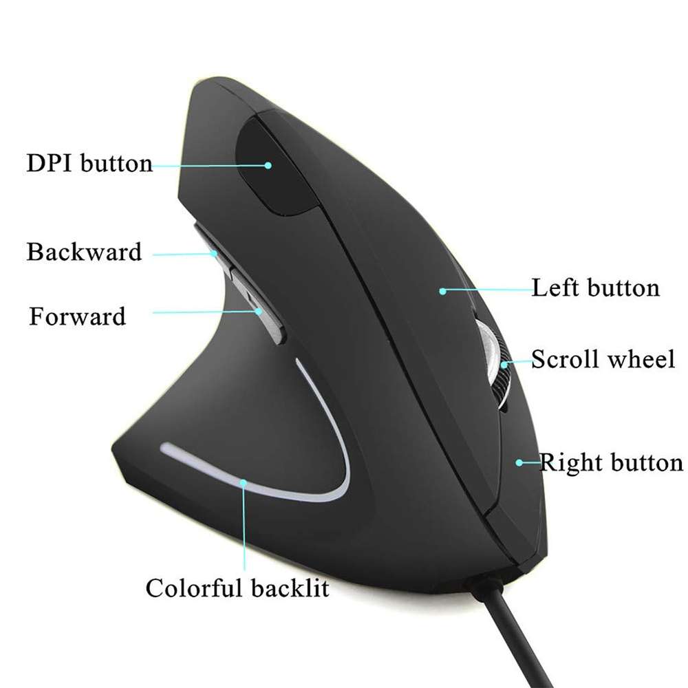 CM0093 Wired Version 2.4GHz Three-button Vertical Mouse for Left-hand, Resolution: 100 ... (Black)