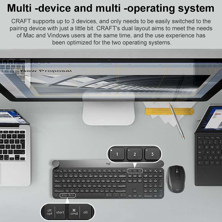 Logitech Craft Wireless Smart Bluetooth Dual Mode Silent Keyboard(Black)