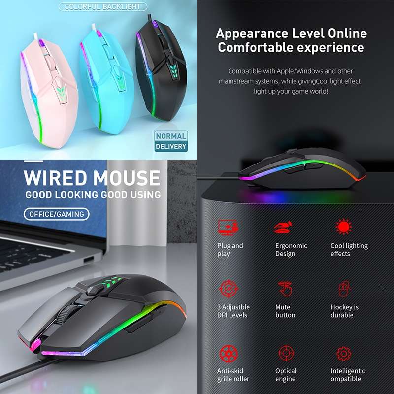S700 Colorful Light USB Wired Office Gaming Mouse (Blue)