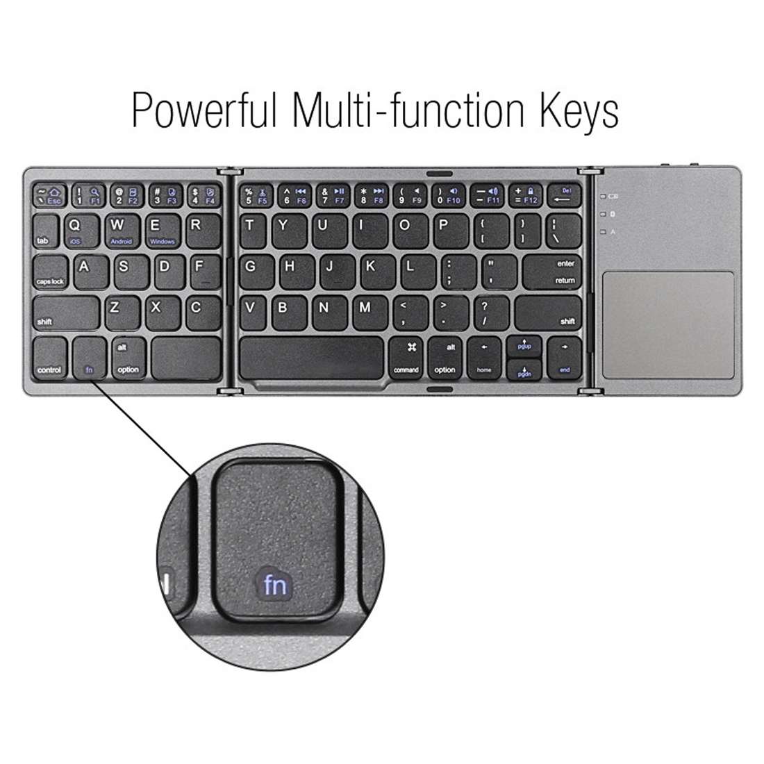 B033 Rechargeable 3-Folding 64 Keys Bluetooth Wireless Keyboard with Touchpad(Silver)