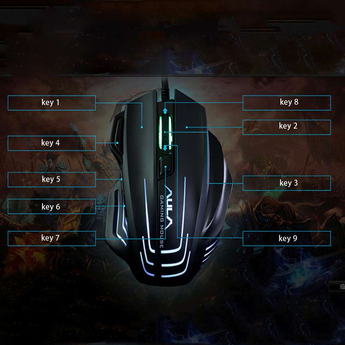 Aula Series Ghost Shark II Colourful Light 7D Optical Competitive USB Wired Game Mouse ... (Black)