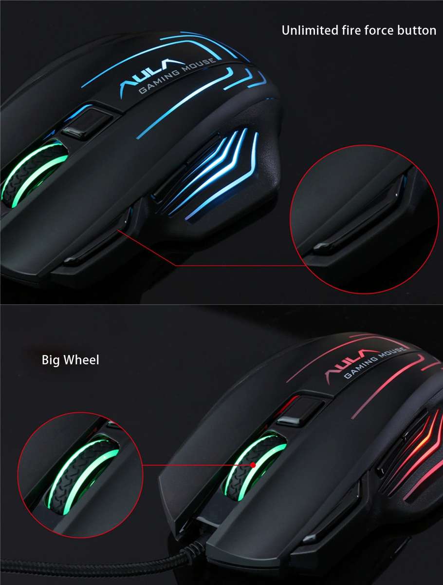 Aula Series Ghost Shark II Colourful Light 7D Optical Competitive USB Wired Game Mouse ... (Black)