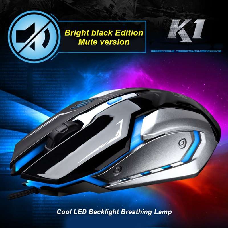 Chasing Leopard K1 USB 1600DPI Three-speed Adjustable LED Backlight Mute Wired Optical ... (Black)