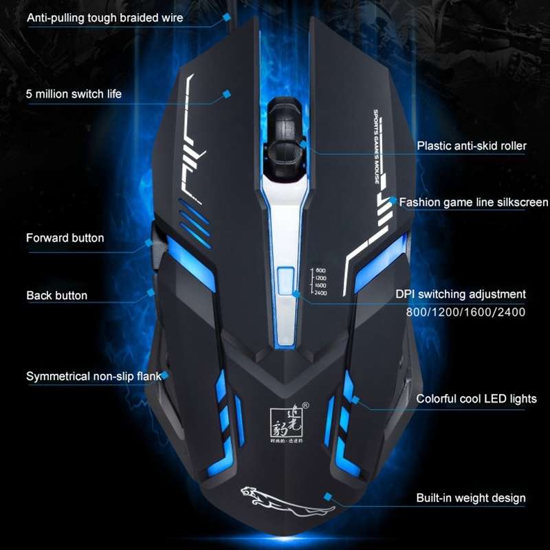 Chasing Leopard V17 USB 2400DPI Four-speed Adjustable Line Pattern Wired Optical Gamin ... (White)