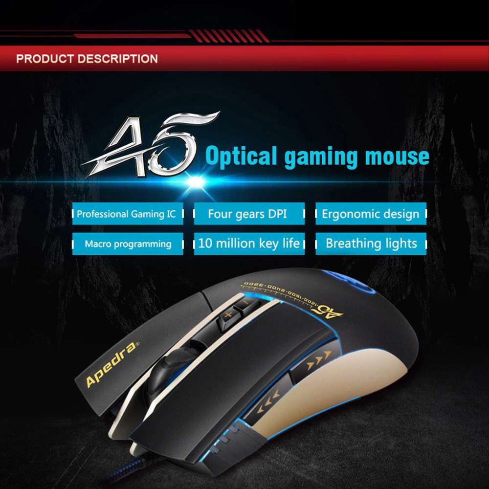 Apedra iMICE A5 High Precision Gaming Mouse LED four color controlled breathing light ... (Black)