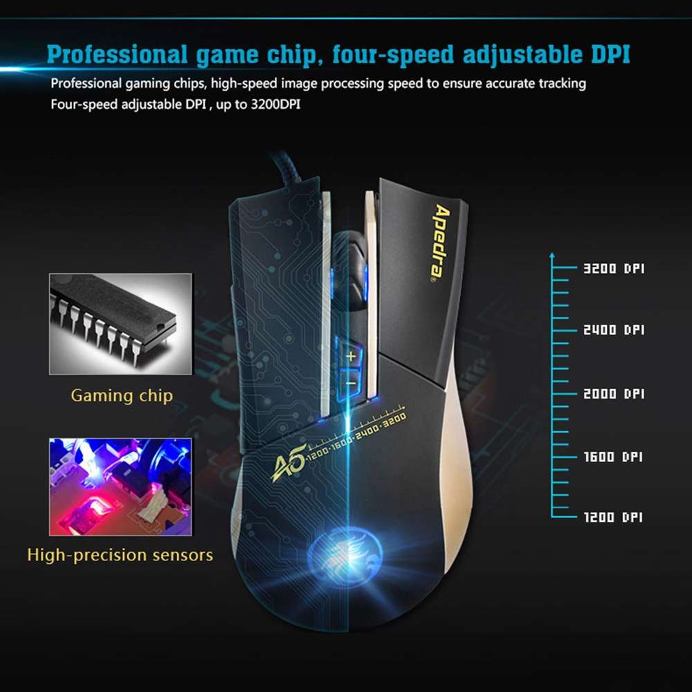 Apedra iMICE A5 High Precision Gaming Mouse LED four color controlled breathing light ... (Black)