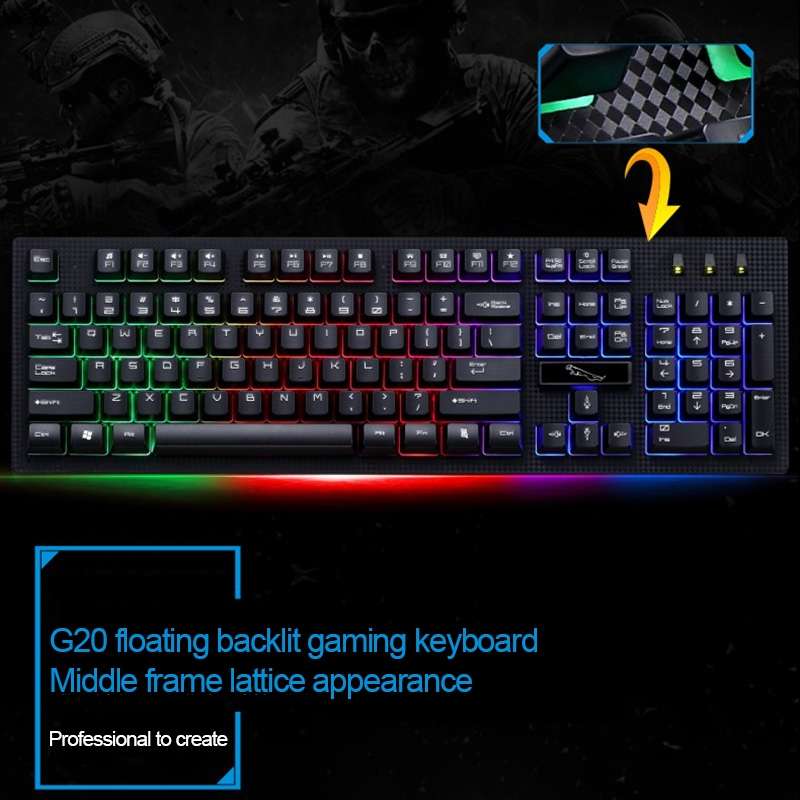 ZGB G20 104 Keys USB Wired Mechanical Feel Glowing Computer Keyboard Gaming Keyboard(White)