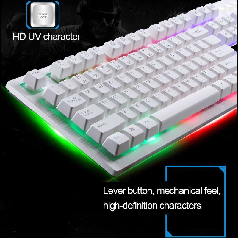 ZGB G20 104 Keys USB Wired Mechanical Feel Glowing Computer Keyboard Gaming Keyboard(White)