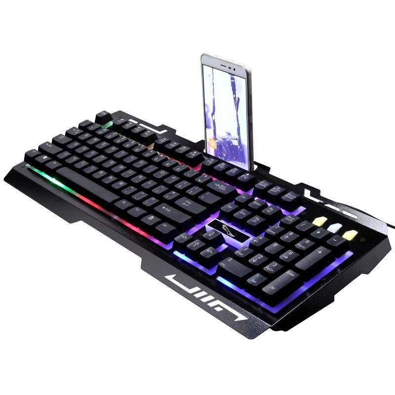 ZGB G700 104 Keys USB Wired Mechanical Feel Glowing Metal Panel Suspension Gaming Keyb ... (Black)