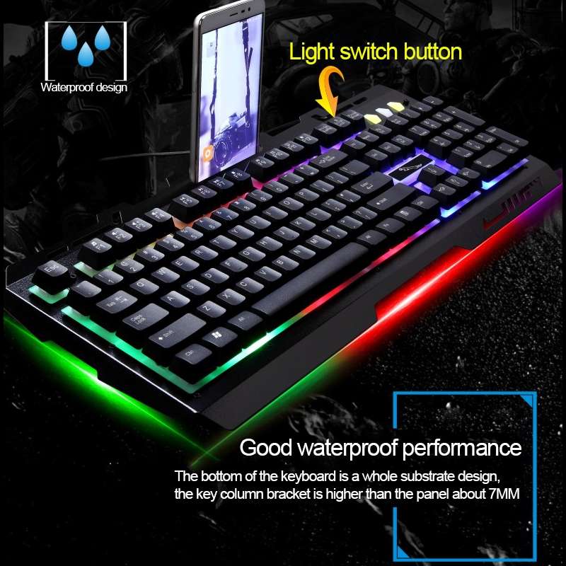 ZGB G700 104 Keys USB Wired Mechanical Feel Glowing Metal Panel Suspension Gaming Keyb ... (Black)
