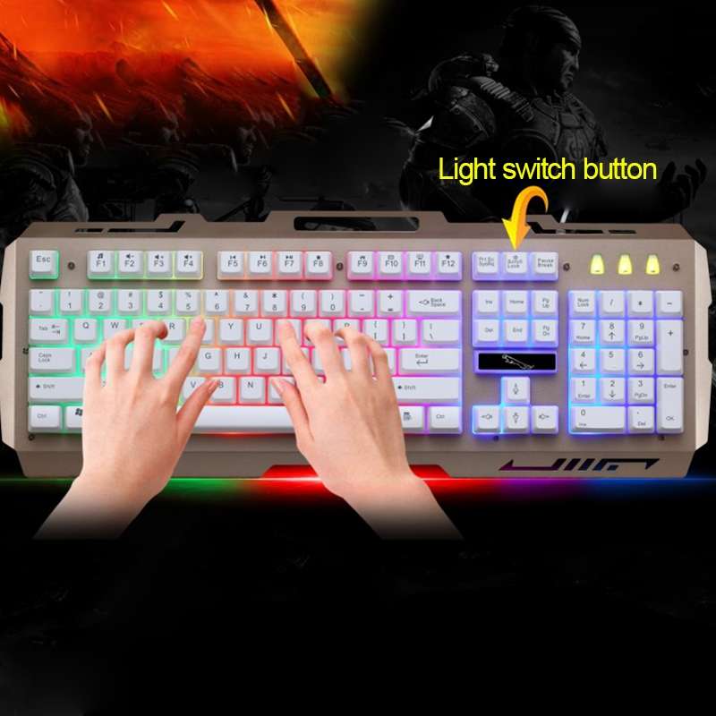 ZGB G700 104 Keys USB Wired Mechanical Feel Glowing Metal Panel Suspension Gaming Keyb ... (Black)