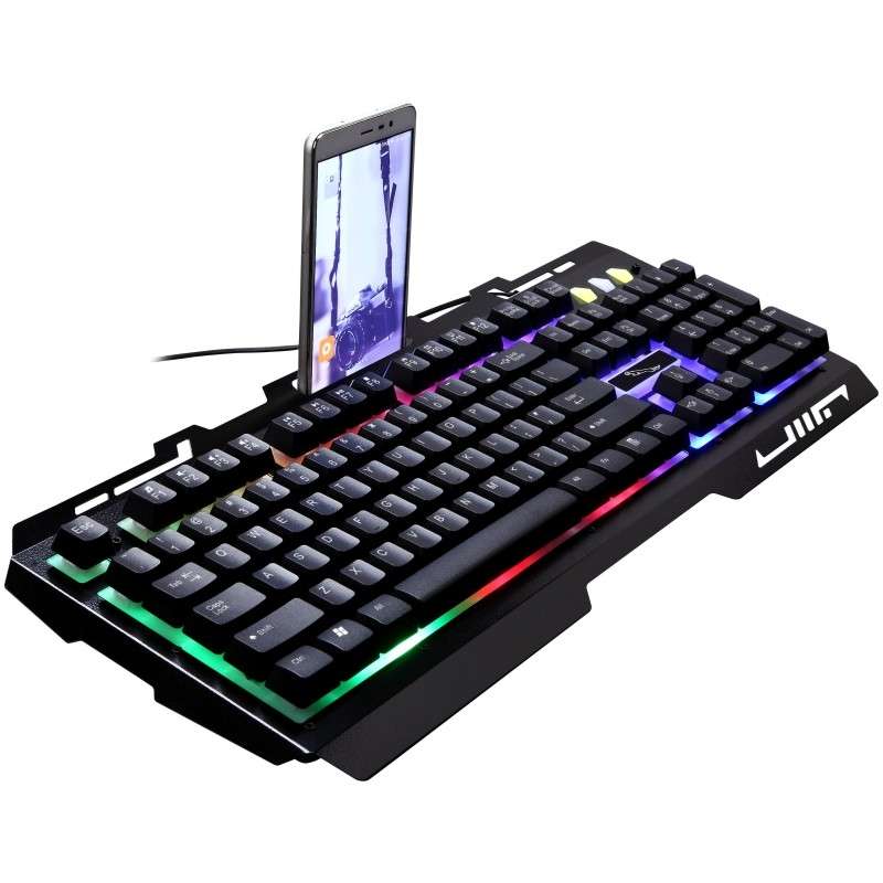 ZGB G700 104 Keys USB Wired Mechanical Feel Glowing Metal Panel Suspension Gaming Keyb ... (Black)